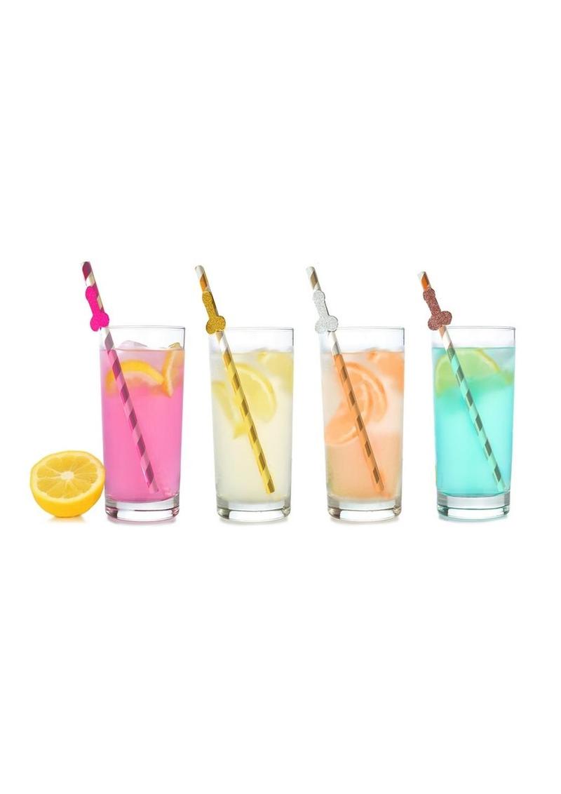 Glitterati Penis Party Tall Celebration Straws (8 Pack) - Assorted Colors