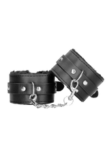 Ouch Plush Bond Leather Hand Cuffs - Black