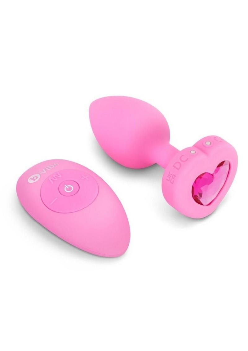 B-vibe Vibrating Heart Jewel Plug - Small/Medium Pink