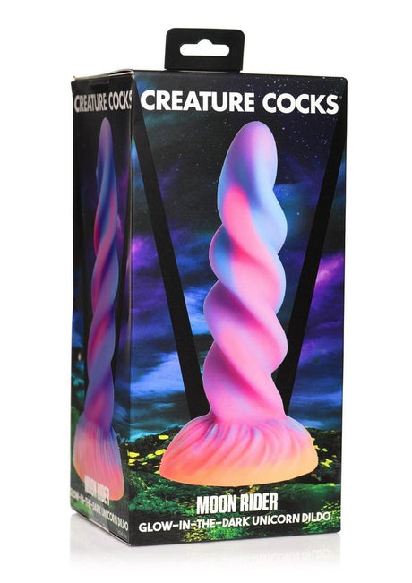 Creature Cocks Moon Rider Glow In The Dark Unicorn Silicone Dildo - Glow In The Dark/Multicolor