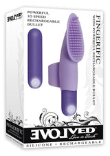 Fingerific Rechargeable Silicone Finger Bullet Vibrator with Clitoral Stimulator - Purple