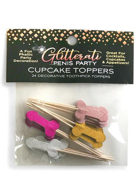 Glitterati Penis Party Picks - Assorted Colors - 24 Per Pack