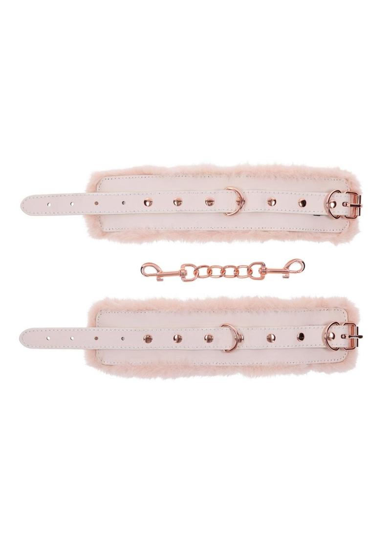 Sex and Mischief Peaches N Creame Fur Handcuffs - Ivory/Rose Gold