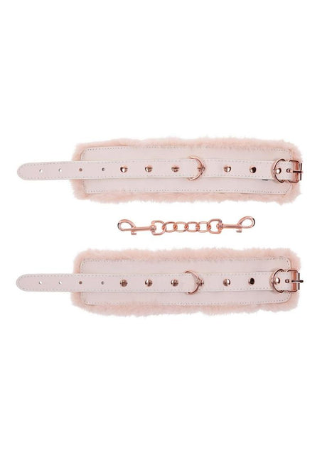 Sex and Mischief Peaches N Creame Fur Handcuffs - Ivory/Rose Gold