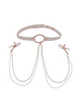 Sex and Miscielf Peaches 'N Creame Collar with Nipple Clamps - Ivory/Rose Gold