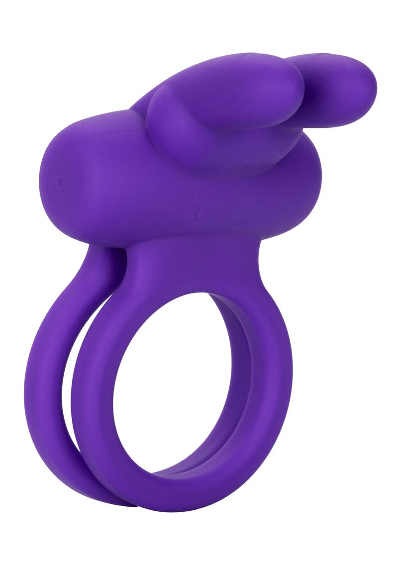 Silicone Rechargeable Dual Rockin Rabbit Multi Speed Cockring Waterproof - Purple